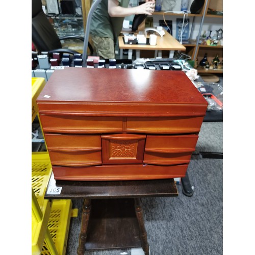 363 - Good quality wooden jewellery box by Mele & Co, with burr walnut veneer to the top, with lift up lid... 