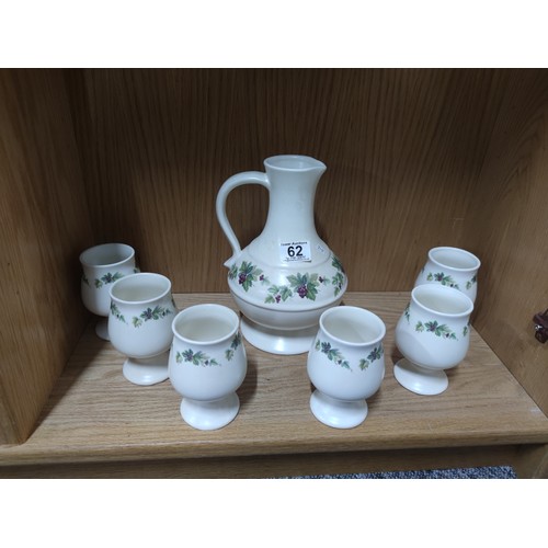 62 - Prinknash water jug with 6 matching goblets all in good order with no chips or cracks with grape vin... 