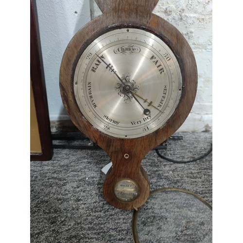 147A - Antique Banjo Barometer in need of restoration complete with temperature gauge, back opens to reveal... 