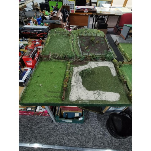 13 - Very comprehensive hand built farming diorama on 5 wooden platforms showing fields, fencing, rivers,... 