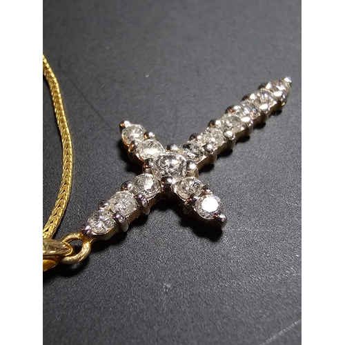 302A - Pretty Fine Quality 18ct Yellow Gold 0.5ct Diamond Encrusted Cross Pendant on a 9ct yellow gold 16 i... 