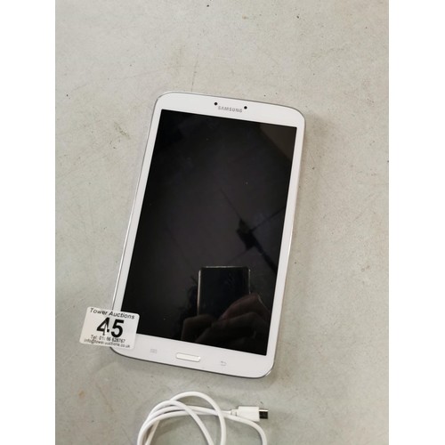 45 - A Samsung SM-T310 mini tablet with charger.