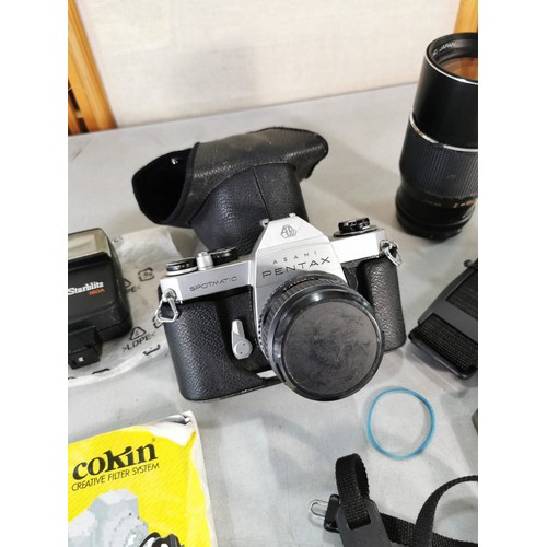 49 - Cased 35mm Pentax sportmatic Asahi camera alog with a quantity of Cokin cased filters, camera strap,... 