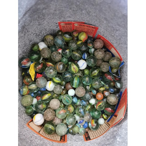 55 - A lidded coal bucket containing a quantity of vintage marbles of various sizes and clarity and a sma... 