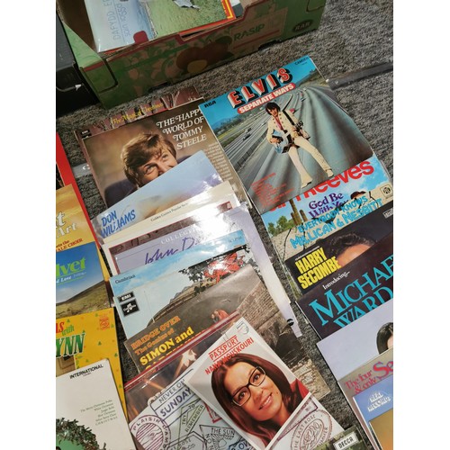 60 - A large selection of vinyl records in 2 boxes, inc a signed Wurzels record, Elvis, Jim Reeves, Don W... 