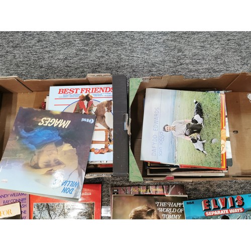 60 - A large selection of vinyl records in 2 boxes, inc a signed Wurzels record, Elvis, Jim Reeves, Don W... 