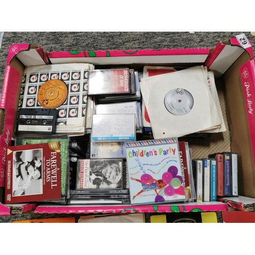 62 - Box containing a large quantity of 45's and cassette tapes inc Abba, John Holt, David Bowie, Country... 