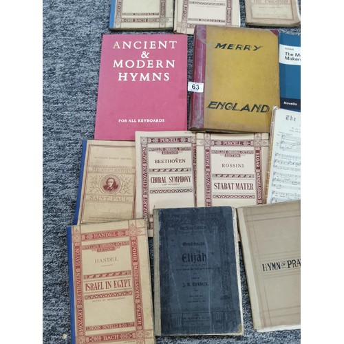 63 - Box containing a large quantity of sheet music in books mostly Purcell Novello's books inc Elgar, Ha... 