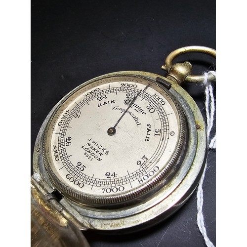 305 - A good quality antique full hunter compensated silver plated pocket barometer by J.Hicks London (892... 