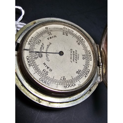 305 - A good quality antique full hunter compensated silver plated pocket barometer by J.Hicks London (892... 