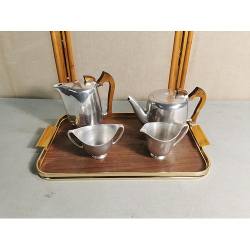 70 - Vintage Tea set by Picquot Ware in chrome with wooden handles inc Teapot, water jug, milk and sugar ... 