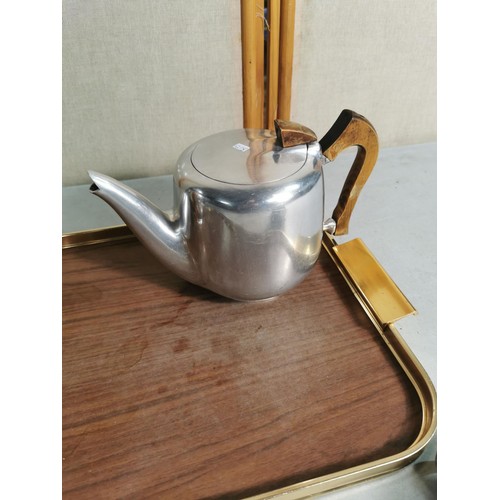 70 - Vintage Tea set by Picquot Ware in chrome with wooden handles inc Teapot, water jug, milk and sugar ... 