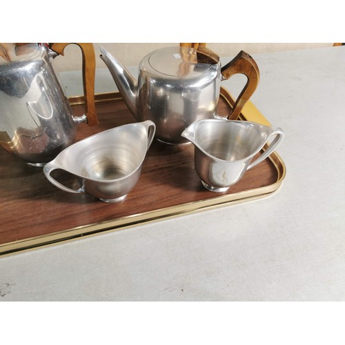 70 - Vintage Tea set by Picquot Ware in chrome with wooden handles inc Teapot, water jug, milk and sugar ... 