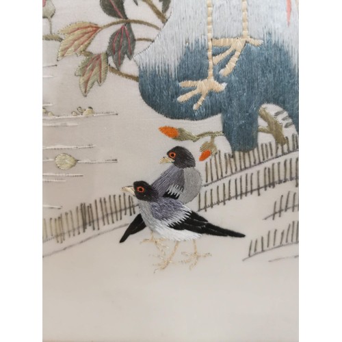 87 - A framed and glazed oriental picture of a Golden Pheasant with other birds along with a framed and g... 