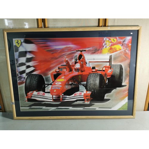 78 - Large framed and glazed print of 7x World Champion Michael Schumacher in a Ferrari Formula One Car w... 