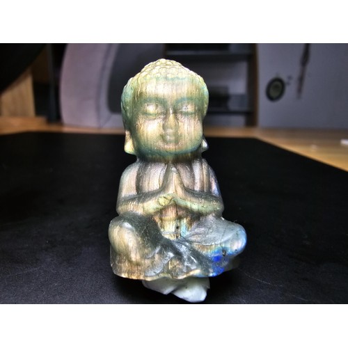 322 - A beautiful natural labradorite carved sitting praying  Buddha presenting excellent natural flashing... 