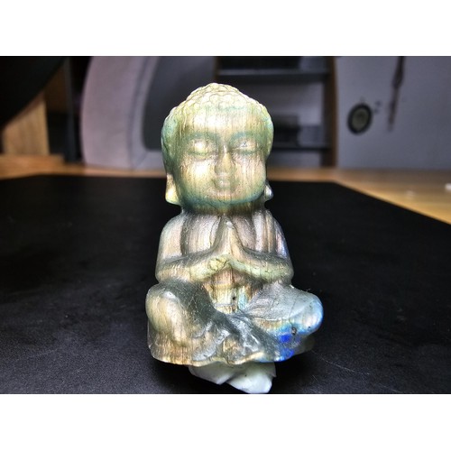 322 - A beautiful natural labradorite carved sitting praying  Buddha presenting excellent natural flashing... 