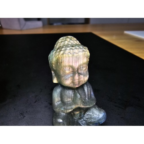 322 - A beautiful natural labradorite carved sitting praying  Buddha presenting excellent natural flashing... 