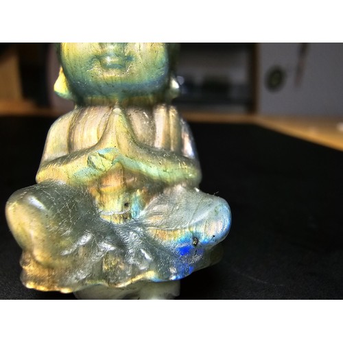 322 - A beautiful natural labradorite carved sitting praying  Buddha presenting excellent natural flashing... 