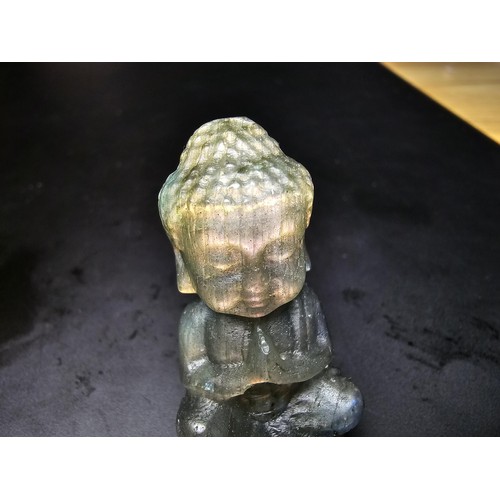 322 - A beautiful natural labradorite carved sitting praying  Buddha presenting excellent natural flashing... 