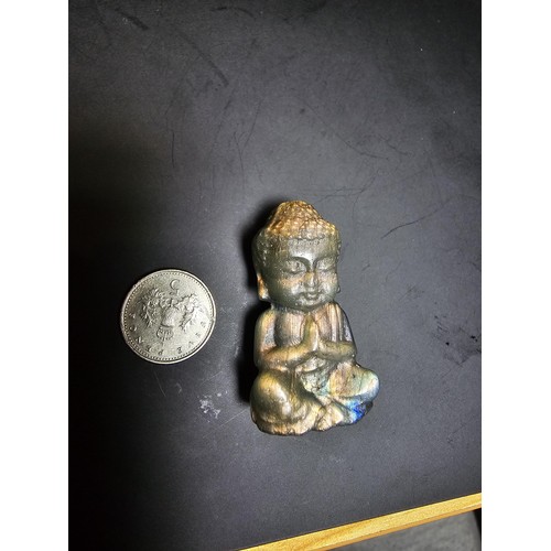 322 - A beautiful natural labradorite carved sitting praying  Buddha presenting excellent natural flashing... 