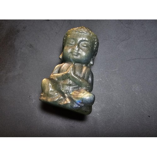 322 - A beautiful natural labradorite carved sitting praying  Buddha presenting excellent natural flashing... 