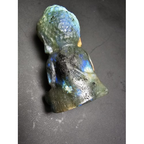 322 - A beautiful natural labradorite carved sitting praying  Buddha presenting excellent natural flashing... 