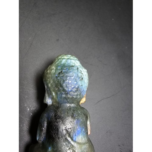 322 - A beautiful natural labradorite carved sitting praying  Buddha presenting excellent natural flashing... 