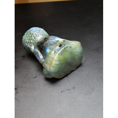 322 - A beautiful natural labradorite carved sitting praying  Buddha presenting excellent natural flashing... 