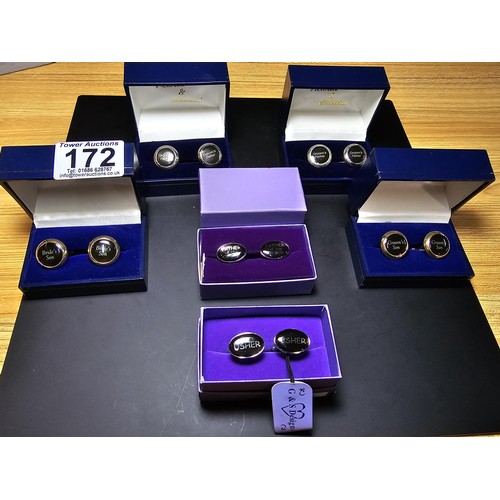 172 - A collection of 6x matching cuff-links for a wedding which includes grooms father. brides son, etc. ... 