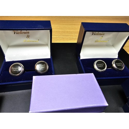172 - A collection of 6x matching cuff-links for a wedding which includes grooms father. brides son, etc. ... 