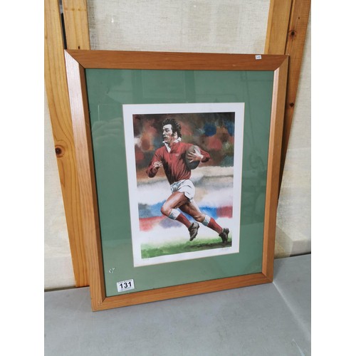 131 - A limited edition framed and glazed print of a welsh rugby star number 68/100 by Dirk Winson-Bushby,... 