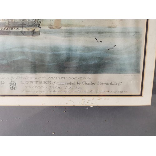 135 - Large framed and glazed plate print of The Hon East Indian Company ship The Lord Lowther presented t... 