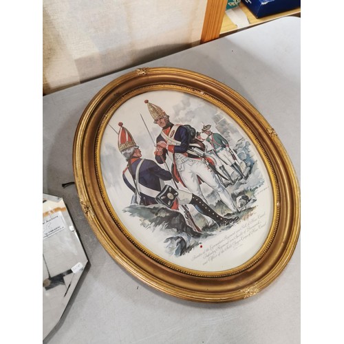 136 - A quantity of collectables inc a gilt framed and glazed print of the grenadier regiment 1776 and 178... 