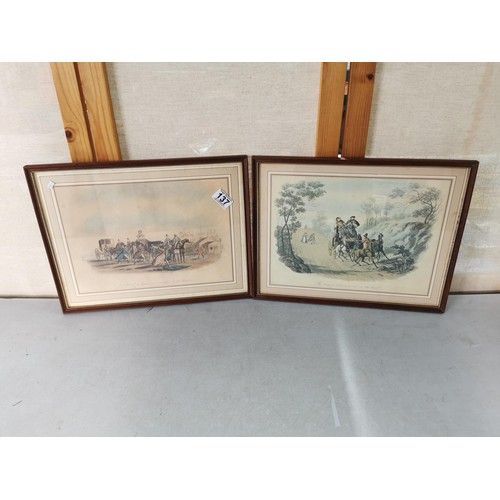 137 - 2x framed and glazed prints taken from 1846 picture inc An arrival at Gretna overtaken by the Guardi... 