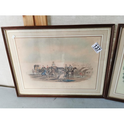 137 - 2x framed and glazed prints taken from 1846 picture inc An arrival at Gretna overtaken by the Guardi... 