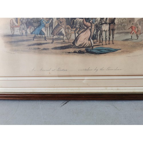 137 - 2x framed and glazed prints taken from 1846 picture inc An arrival at Gretna overtaken by the Guardi... 