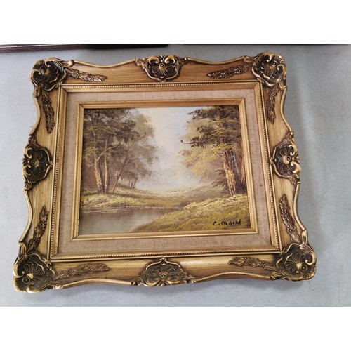 138 - 3x framed and glazed art pieces inc a framed a glazed print of an owl landing on a branch, an oil on... 