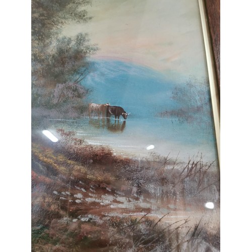 101 - 2x oak framed and glazed oil paintings of river scenes by W. Thomas in good order each measure 75cm ... 