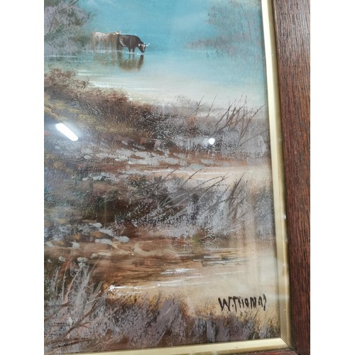 101 - 2x oak framed and glazed oil paintings of river scenes by W. Thomas in good order each measure 75cm ... 