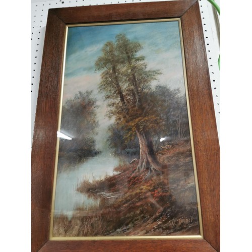 101 - 2x oak framed and glazed oil paintings of river scenes by W. Thomas in good order each measure 75cm ... 