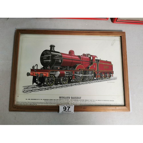 97 - Collection of framed prints inc a Midland Railway steam engine, 2x Peter Heard prints inc Our Sporti... 