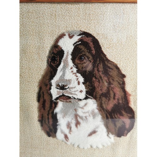 107 - Good quality wooden framed Springer Spaniel hand embroidered fire screen in good order stands at 68c... 