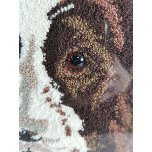 107 - Good quality wooden framed Springer Spaniel hand embroidered fire screen in good order stands at 68c... 