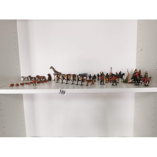 109 - Collection of 40x lead figures inc native Africans, native Indians, Gordon Highlander shooting figur... 
