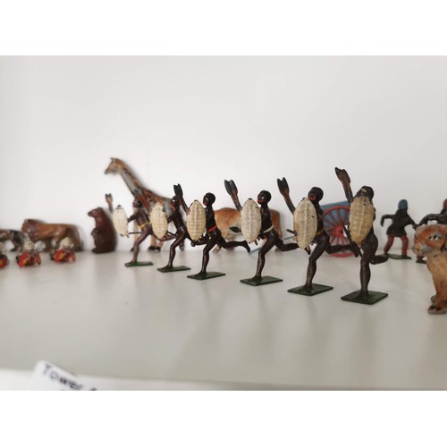 109 - Collection of 40x lead figures inc native Africans, native Indians, Gordon Highlander shooting figur... 