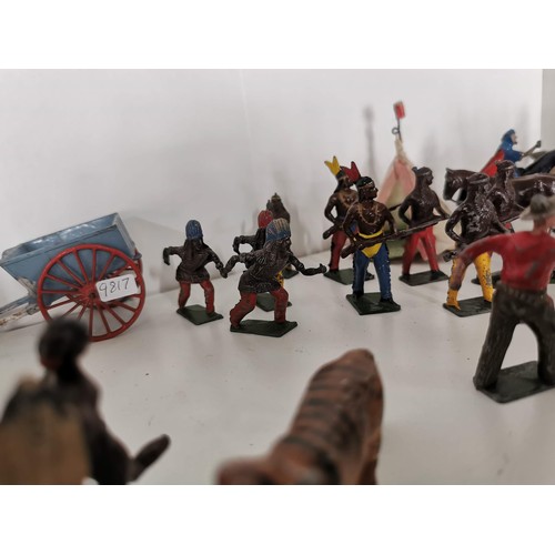 109 - Collection of 40x lead figures inc native Africans, native Indians, Gordon Highlander shooting figur... 