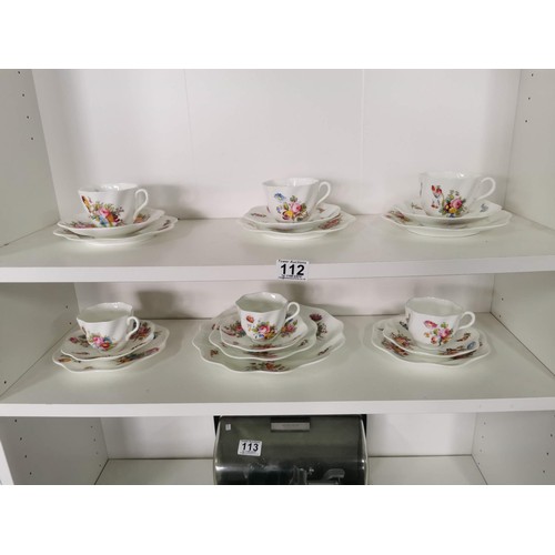 112 - 19x piece coalport tea set with floral design in excellent condition with swirl design inc 6x trios ... 