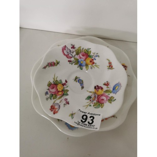 112 - 19x piece coalport tea set with floral design in excellent condition with swirl design inc 6x trios ... 