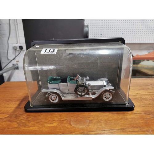 113 - 1907 Rolls Royce diecast model car in display case in good order with lift up bonnet displaying engi... 